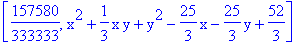 [157580/333333, x^2+1/3*x*y+y^2-25/3*x-25/3*y+52/3]